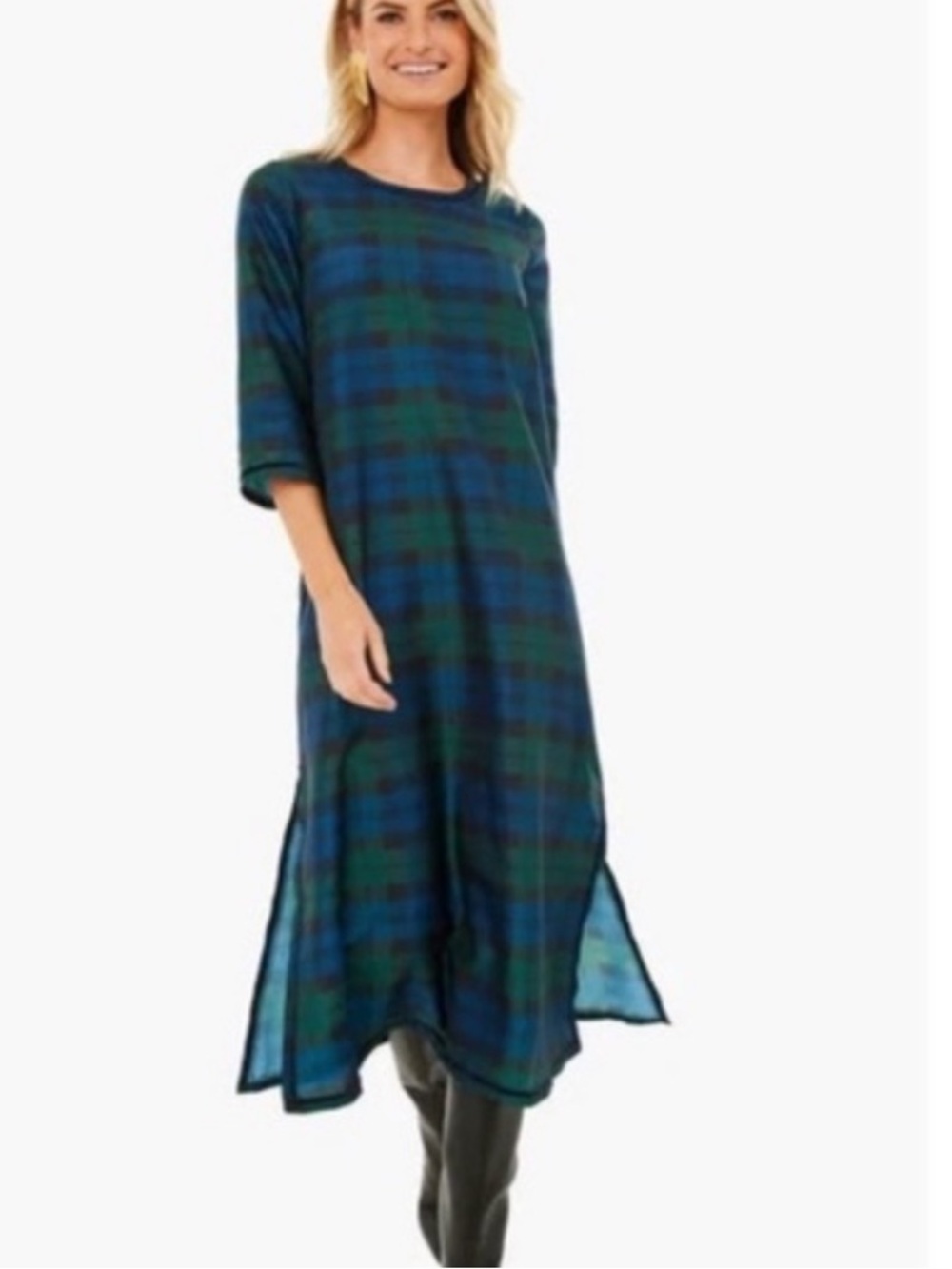 Tuckernuck Jamie Dress Women Small Blackwatch Plaid Velvet Trim Midi